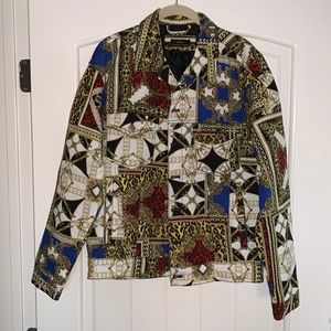 Leopard and chain detailed jean jacket.